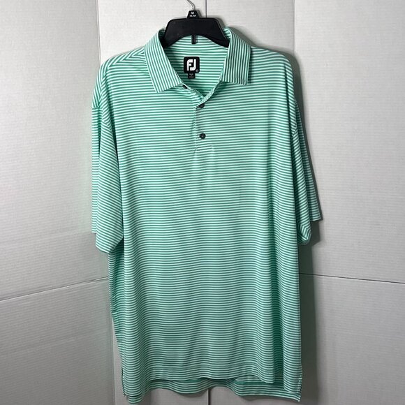 FootJoy Mens Green and White Striped Polo 2XL - Picture 1 of 4